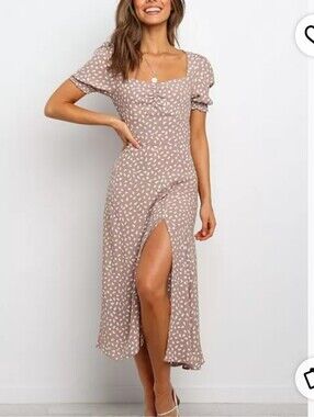 PETAL + PUP FRANKLIN MOCHA  MIDI DRESS SWEETHEART NECK SHORT SLEEVES NWT SZ 10